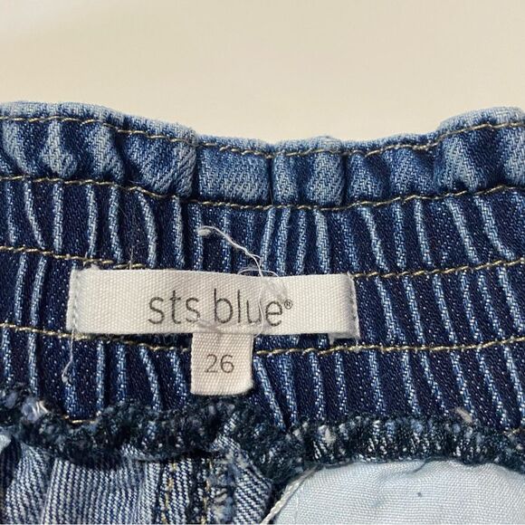 STS Blue Tie Front Paper Bag Waist Intentional Faded Denim Shorts Women's Size27 - Picture 6 of 14